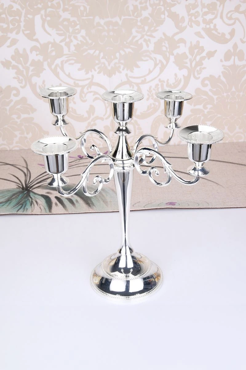 5 Gözlü Şık Restoran Düğün Şamdan Dekoratif metal Silver Mumluk mt156slv