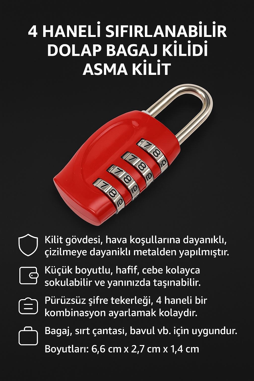 4 Hane 25 mm Şifreli Sıfırlanabilir Dolap Bagaj Çanta Kilidi Asma Kilit cin538kr