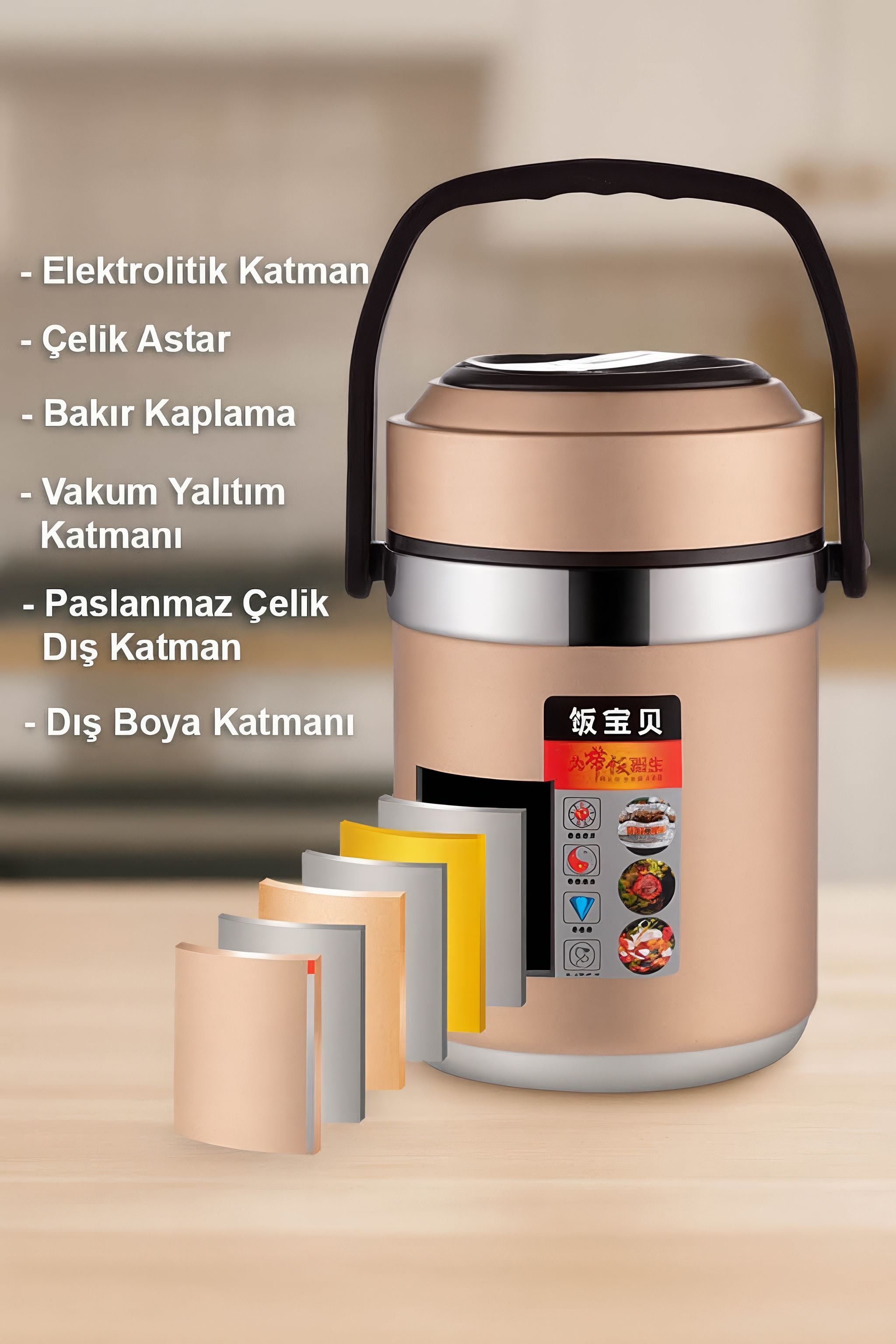 304 Çelik 2000 ml Vakumlu Yemek Mama Saklama Termosu Sefertası cin598gld