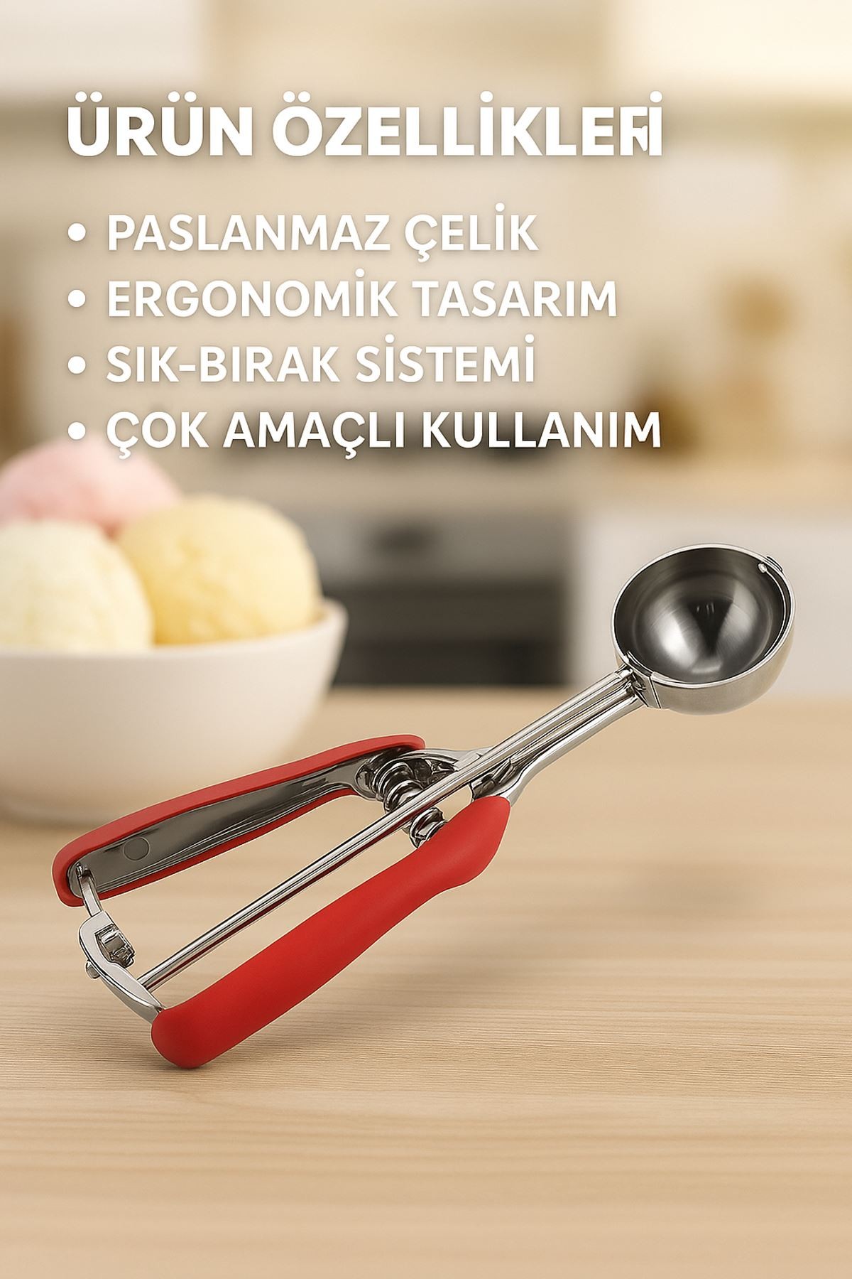 Çelik Dondurma Meyve Püre Kurabiye Hamuru Alma Kaşığı Küreği mt201kr