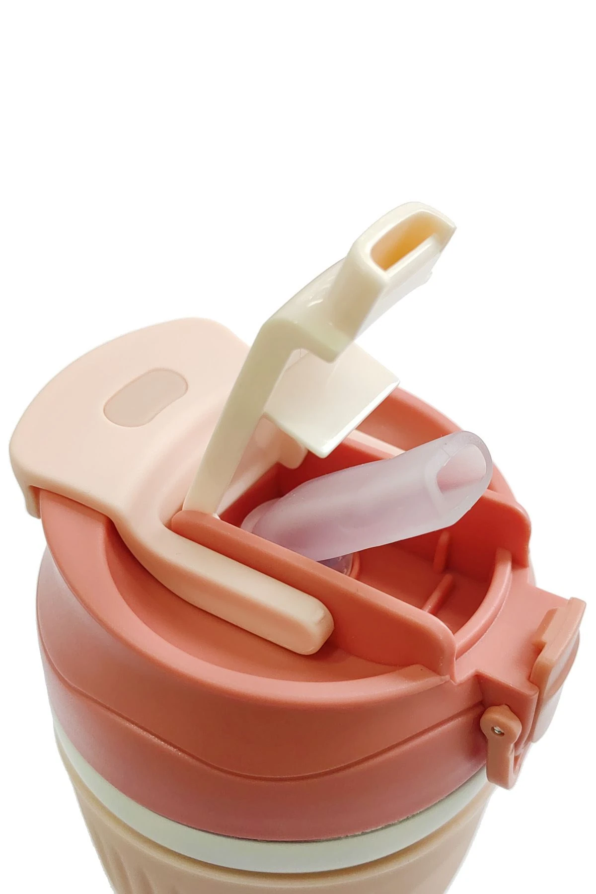 316 L Çelik Pembe 350 ml Pipetli Soğuk Sıcak Kahve El Termos Mug cin846pm