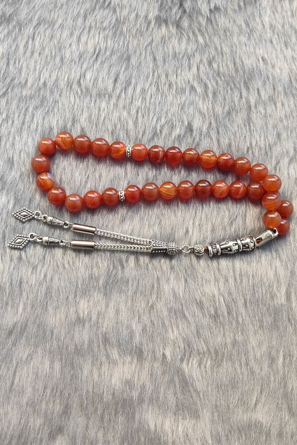 Chavin 8 mm Kahverengi AkikTaşlı Doğaltaş Tespih ey05