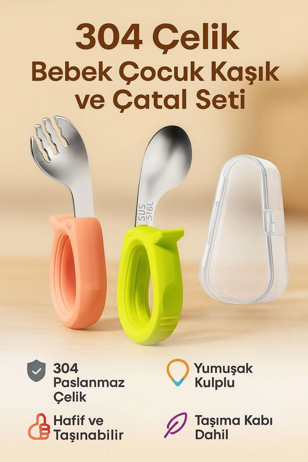 304 Çelik Bebek Çocuk Kaşık ve Çatal Seti cin769