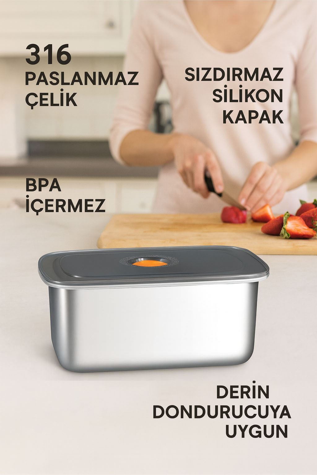 2 Adet Çelik 2200 ml Yemek Meyve Et Buzdolabı Beslenme Saklama Kabı mt221