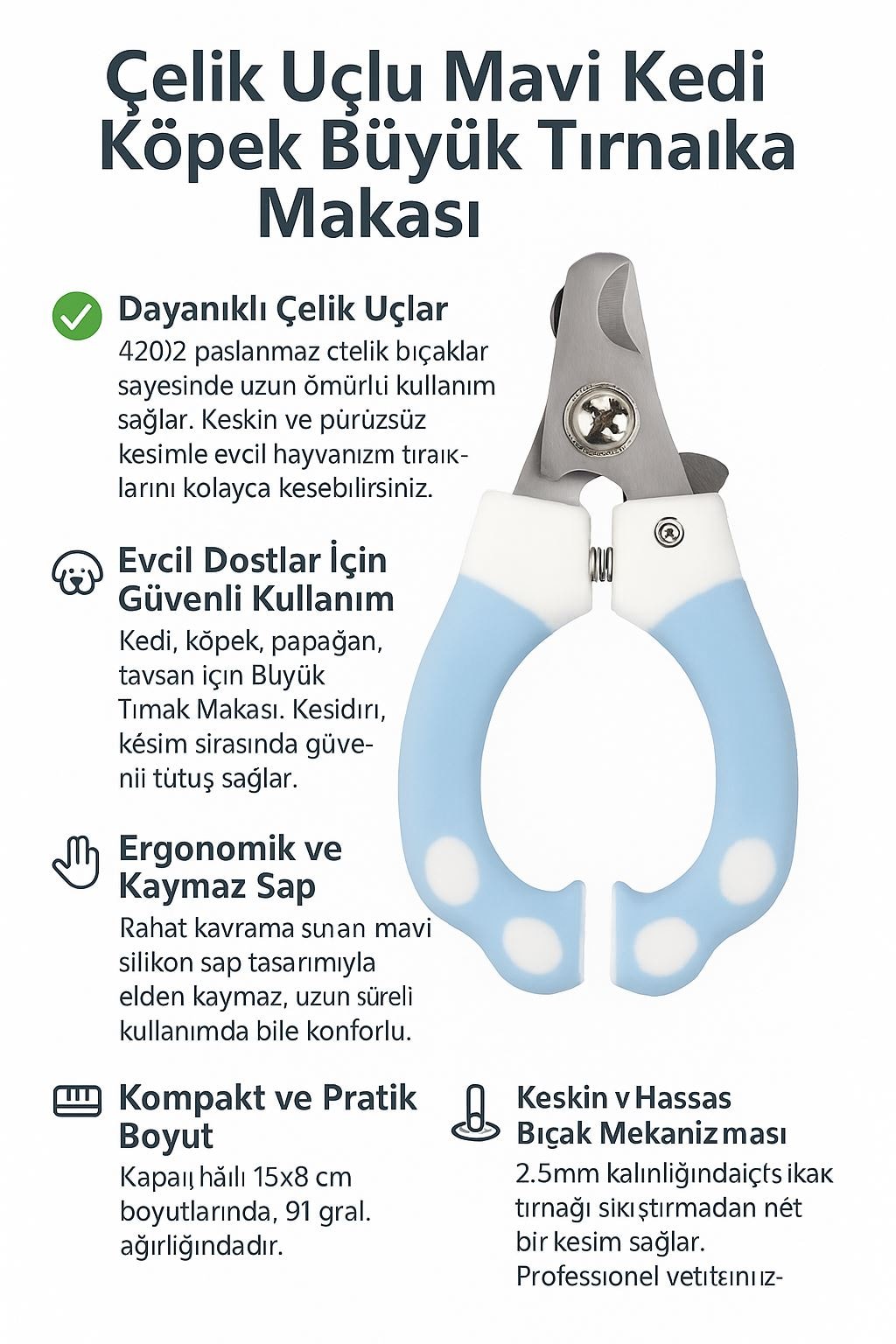 WF Çelik Uçlu Mavi Kedi Köpek Büyük Tırnak Makası cin313mv