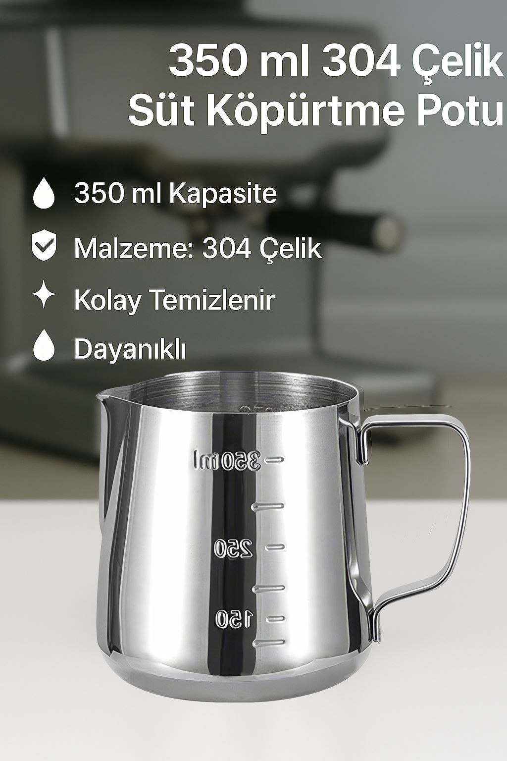 304 Çelik 350 ml Kahve Süt Köpürtme Potu Sütlük Pitcher cin502