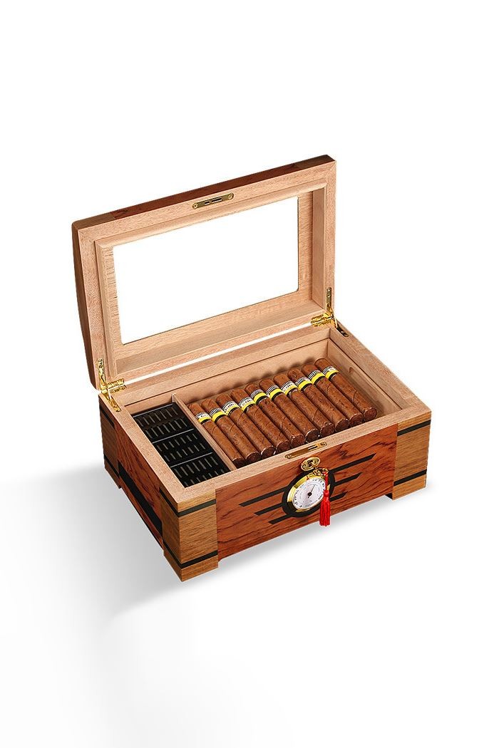 İtalyan Sediri 2 Katlı Camlı Özel Humidor Puro Kutusu ht82