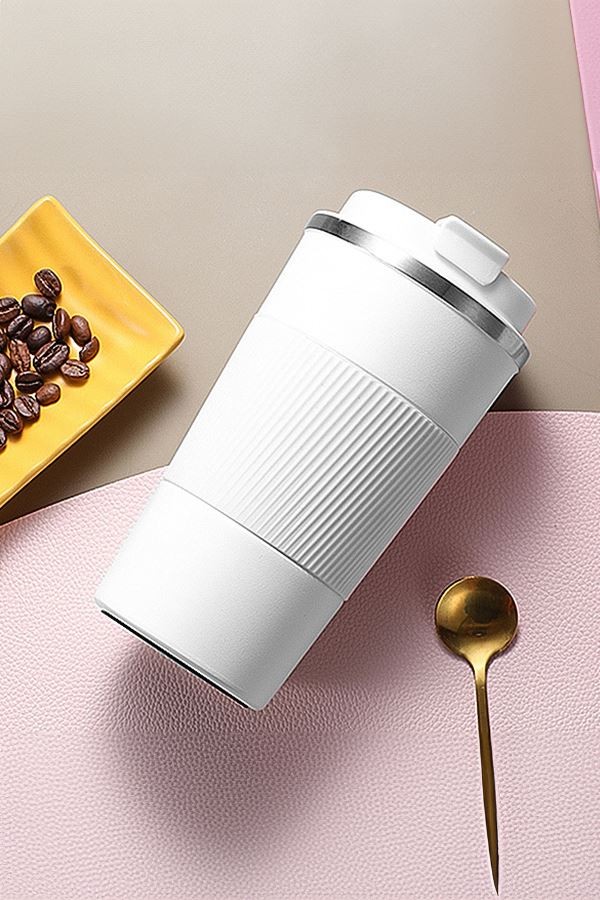 304 L Kilitli Çelik Mat Beyaz 510 ml Kahve Termos Mug cin405by