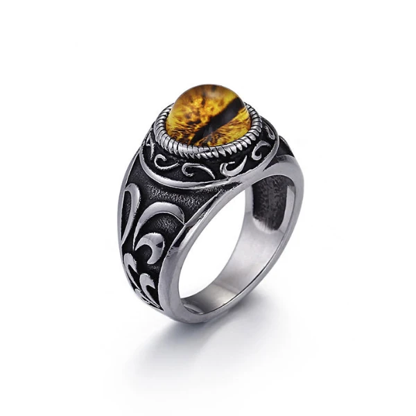 Chavin Retro Kakma Taş Ejderha Gözü Erkek Çelik Yüzük ds66