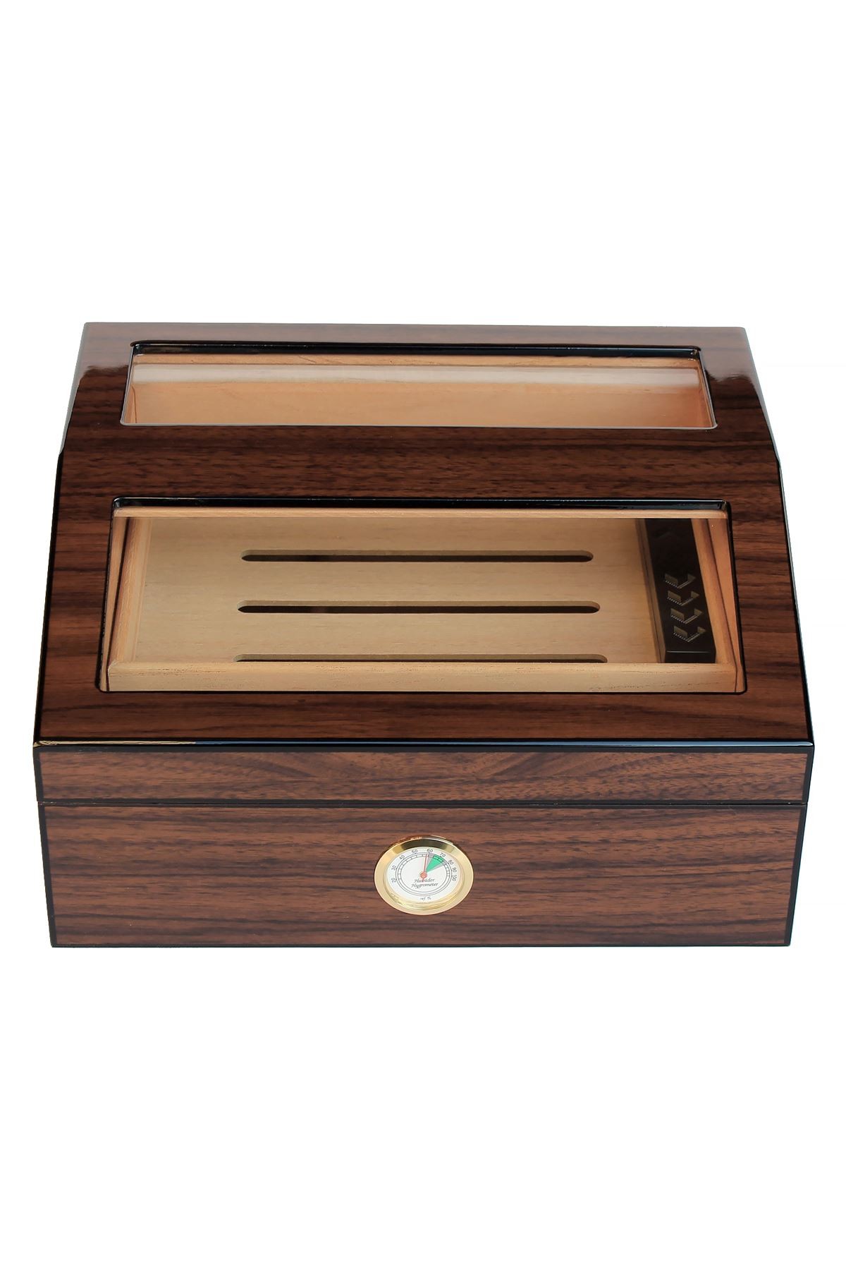 İspanyol Sediri 2 Kat Camlı Açık Kahverengi Humidor Puro Kutusu ra93akhv