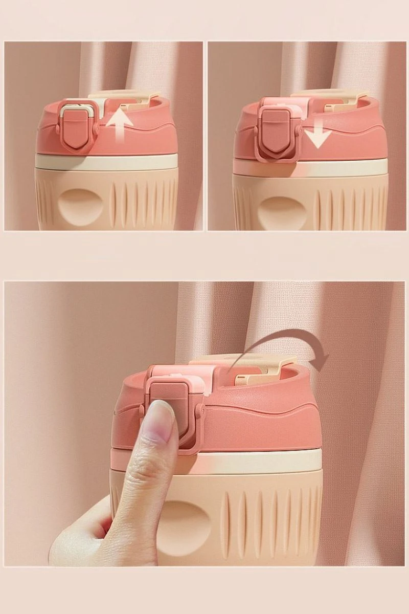 316 L Çelik Pembe 350 ml Pipetli Soğuk Sıcak Kahve El Termos Mug cin846pm