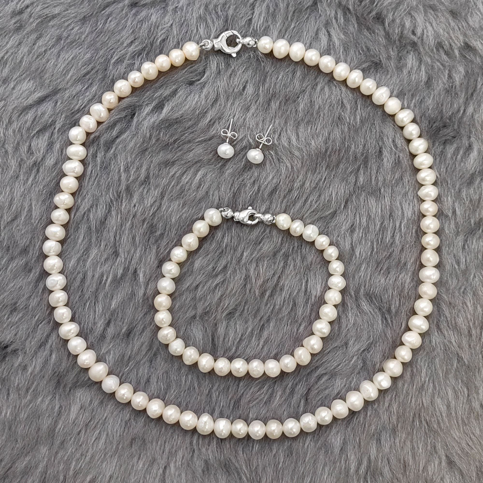 Chavin Doğal inci Kolye Küpe Bileklik 925 ayar Gümüş Set df91