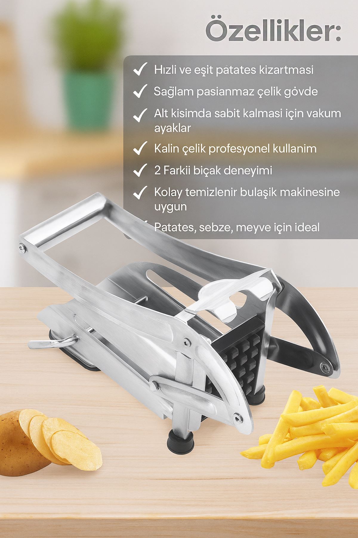 Çelik Profesyonel Patates Sebze Dilimleyici  Küp Rende Doğrayıcı Dicer Kesici 