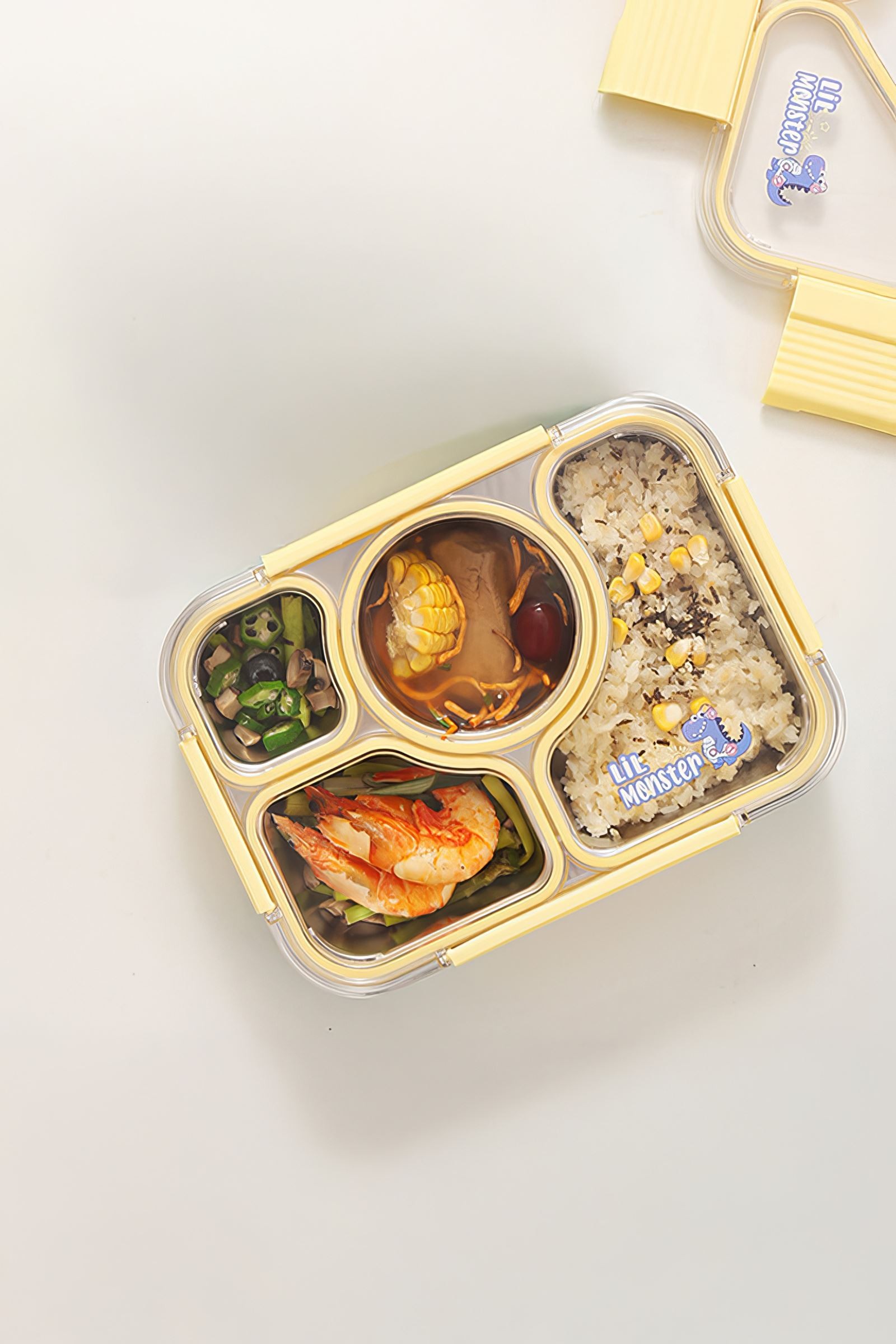 304 Çelik 980 ml 4 Bölmeli Öğrenci Ofis Yemek Mama Kabı Sefertası mt182sr