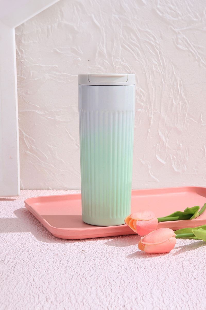 304 L Çelik 500 ml. Yeşil Beyaz Degrade El Termos Mug cin917ys