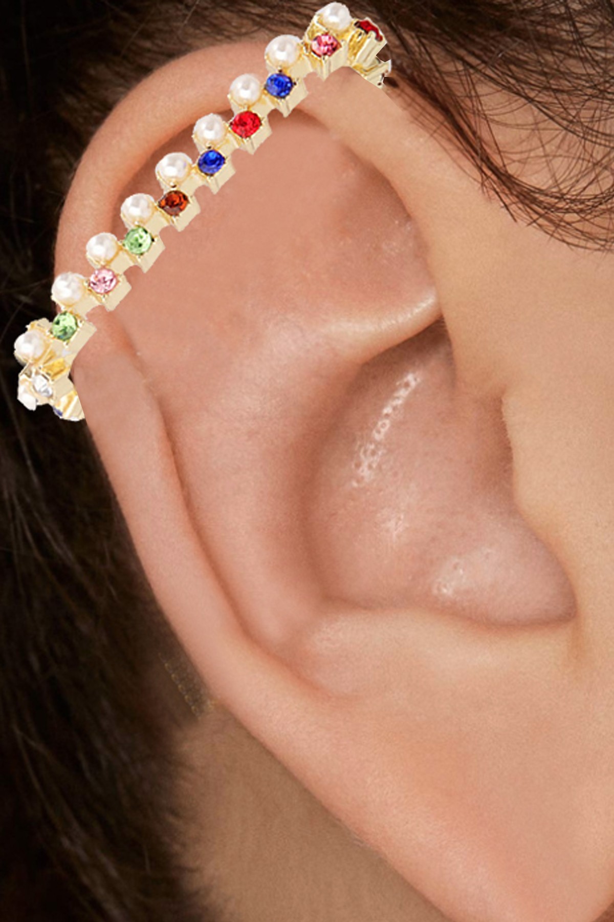 Chavin Renkli Taşlı Uzun Ear Cuff Sıkıştırma Küpe ek36rnk