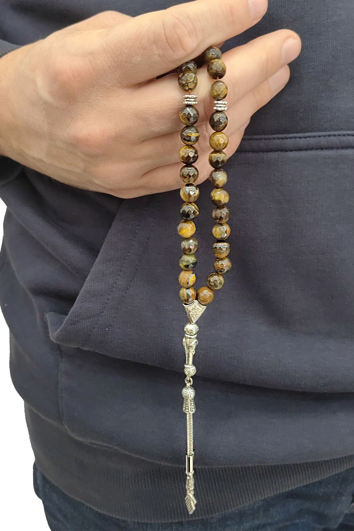 Chavin 8 mm. Faset Kesim Kaplan Gözü Taşlı Doğaltaş Tespih ev93
