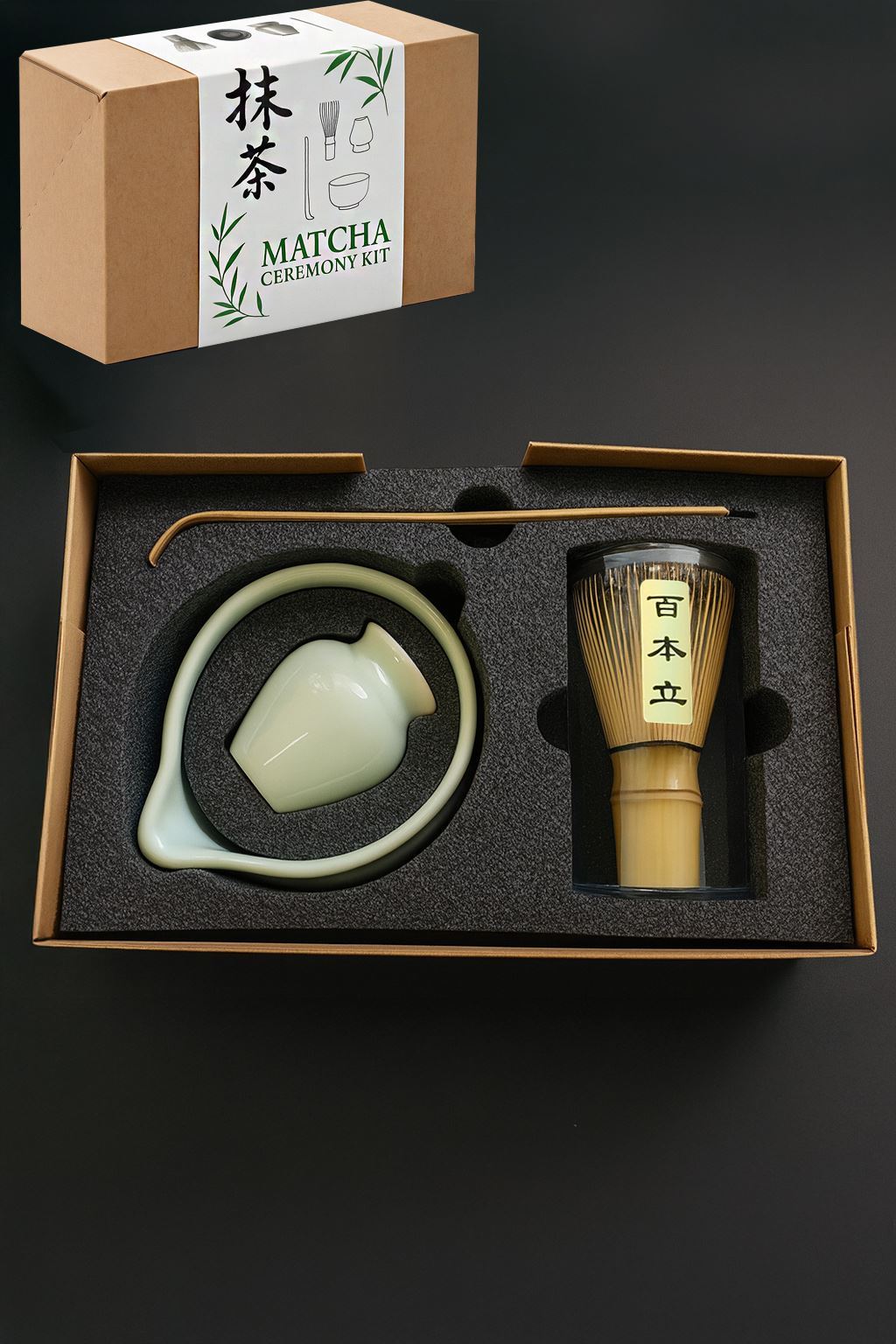 4lü Matcha Set Kase Kaşık Whisk Tutucu Bambu Whisk Çırpıcı ve Bambu Kaşık mt217