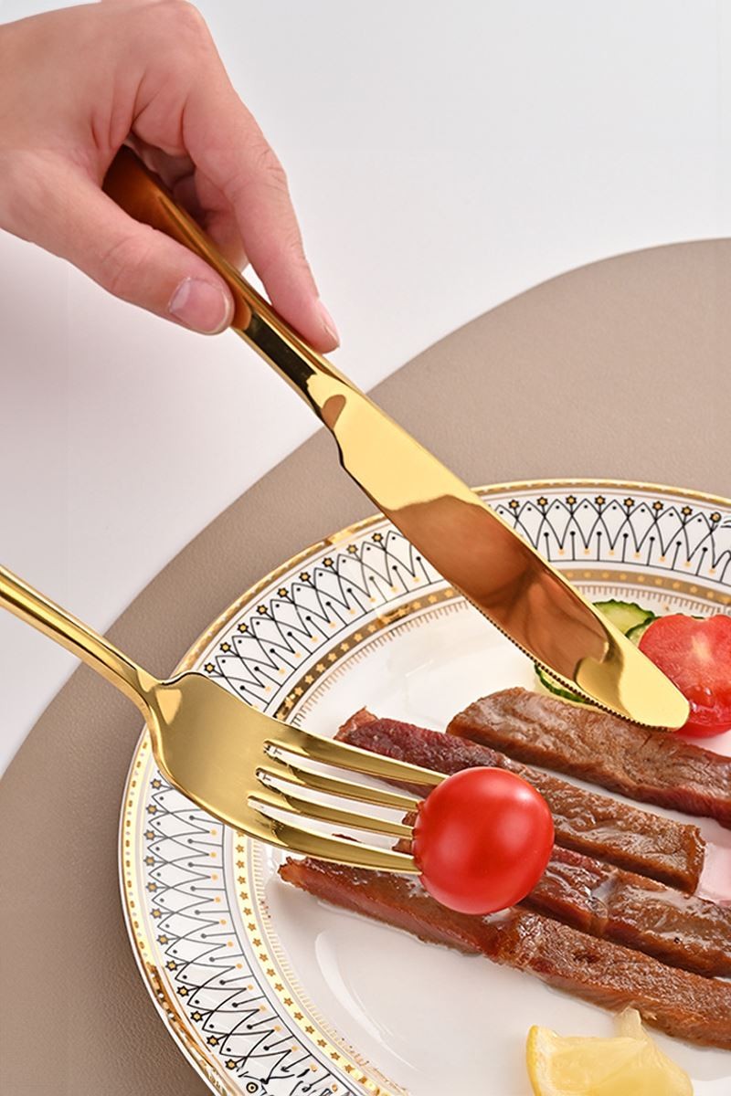 Çelik 24 Parça 6 Kişilik Yumurta Gold Yemek Kaşık Çatal Bıçak Set cin741sr