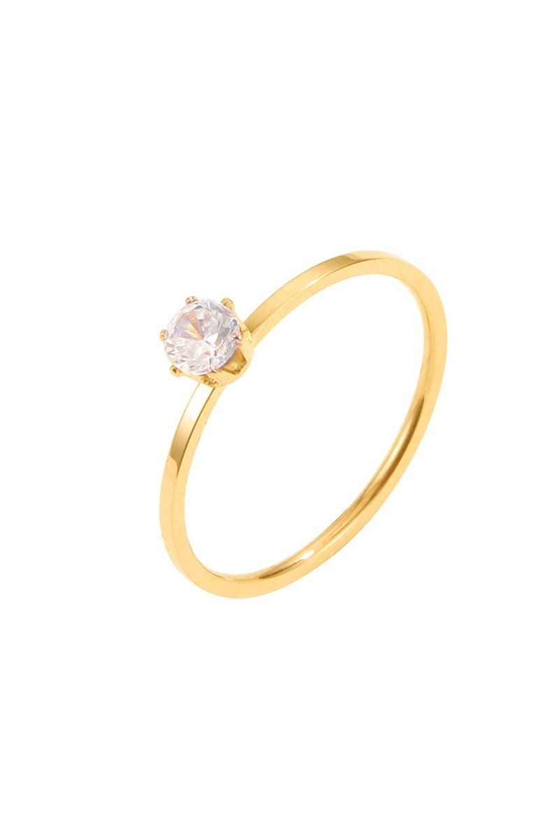 Chavin 4 mm Parlak Gold Tek Taş Bayan Çelik Yüzük ev31sr