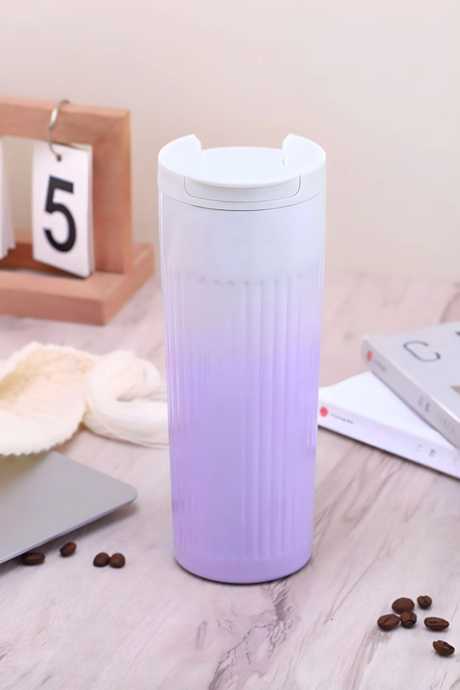 304 L Çelik 500 ml. Mor Beyaz Degrade El Termos Mug cin917mr