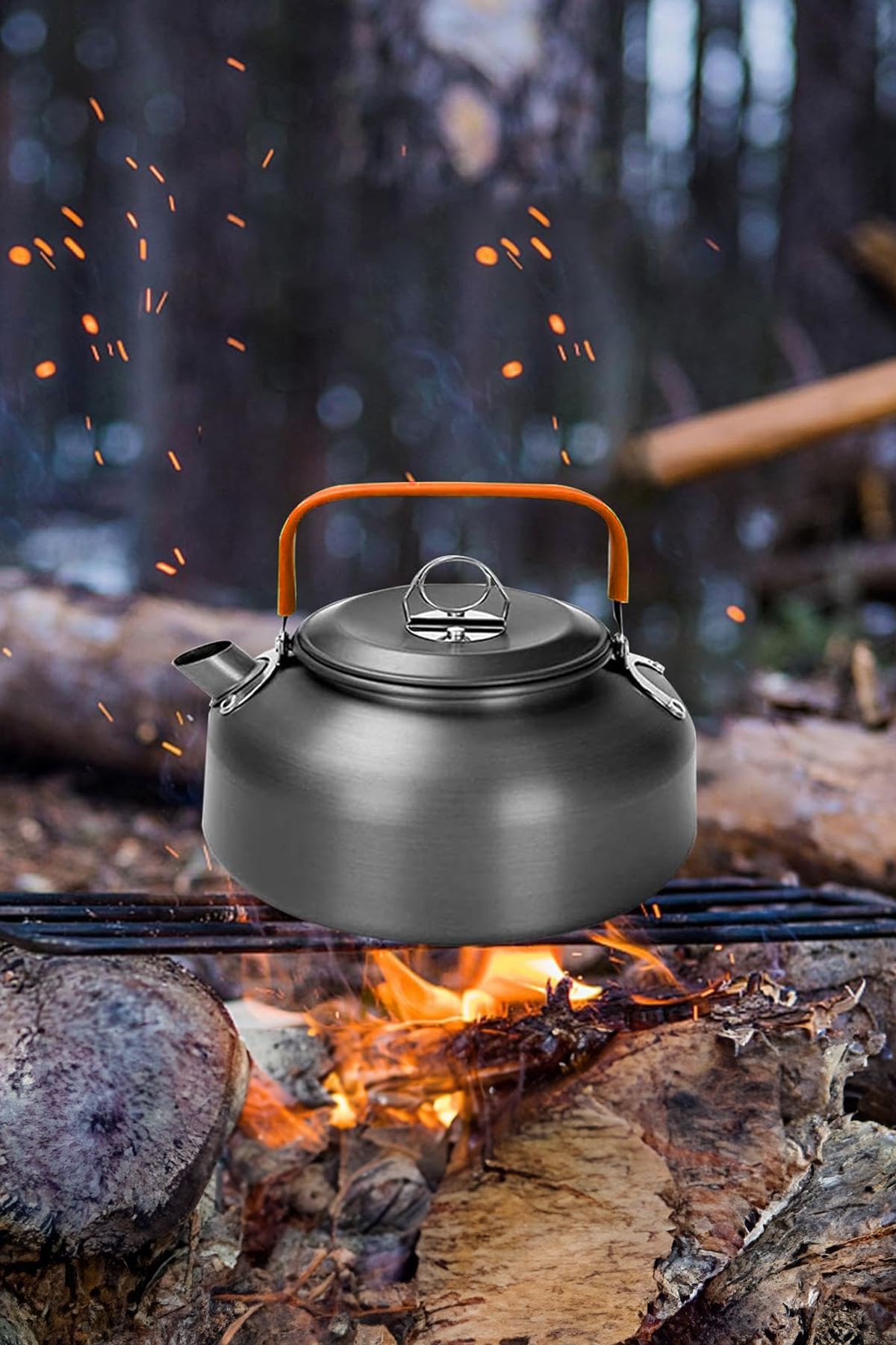 Metal 800 ml Kulplu Çelik Kamp Ve Piknik Çaydanlığı Su Isıtma Demlik cin938