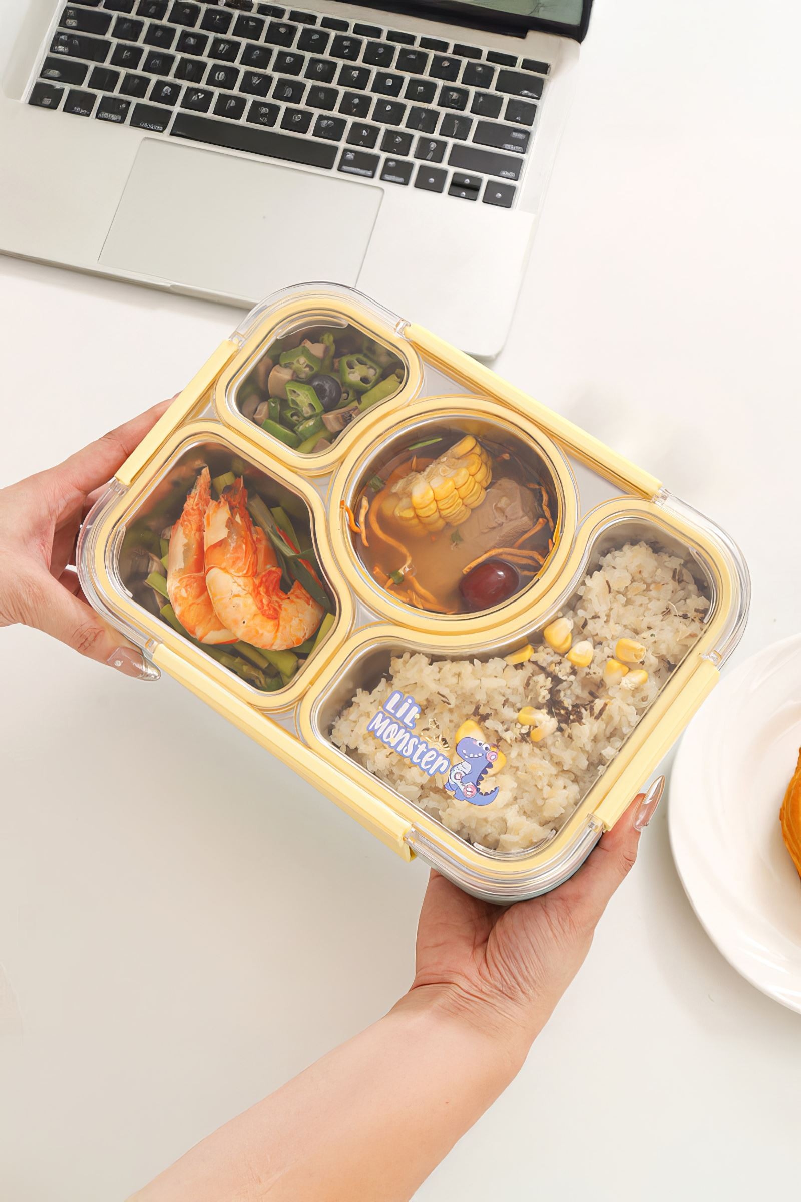 304 Çelik 980 ml 4 Bölmeli Öğrenci Ofis Yemek Mama Kabı Sefertası mt182sr