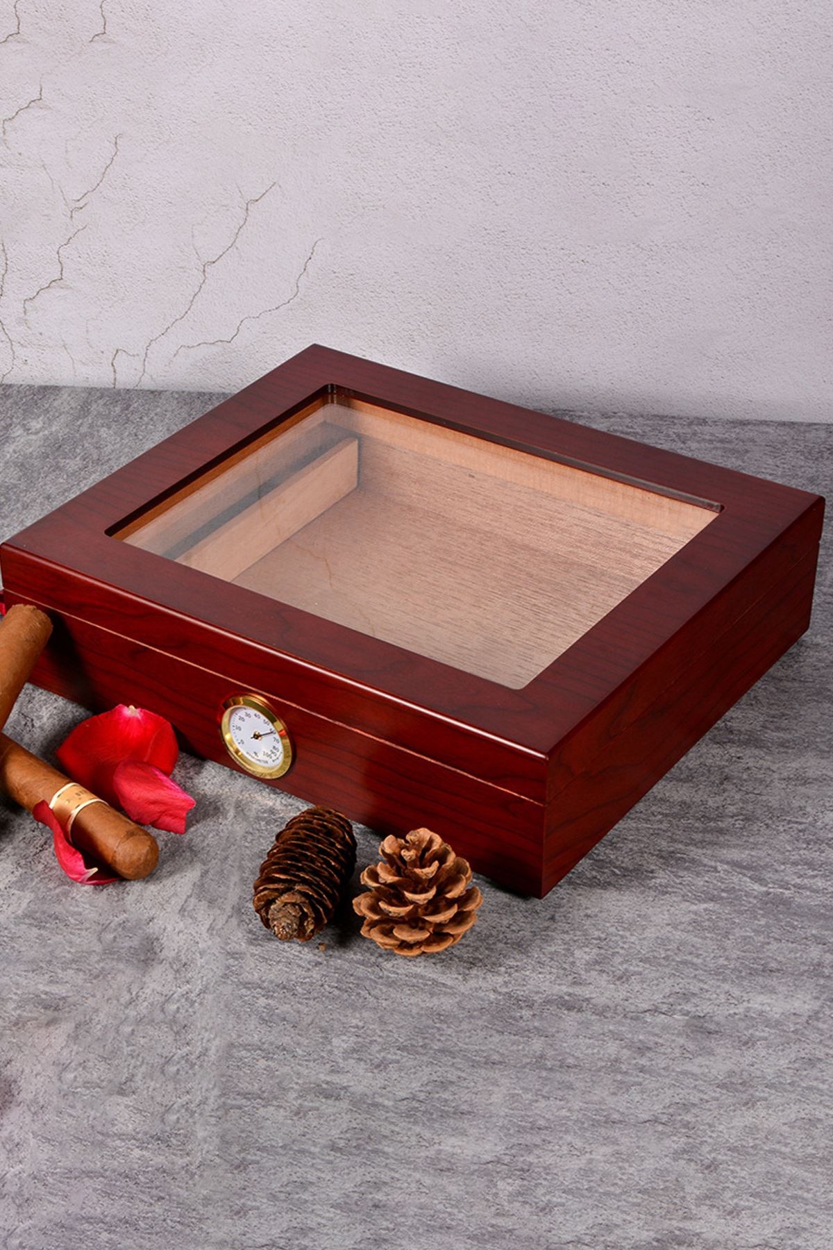 Falconetti Kırmızı Camlı Humidor Puro Kutusu rc06kr