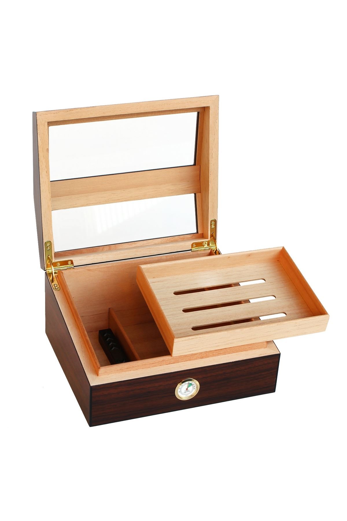 Falconetti Sedir 2 Kat Camlı Kahverengi Humidor Puro Kutusu ra93x