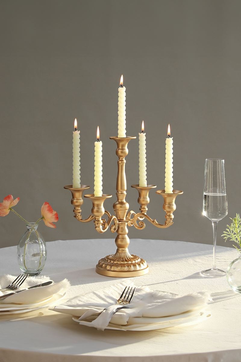 5 başlı Metal Gold Şık Restoran Düğün Şamdan Dekoratif Mumluk mt157sr