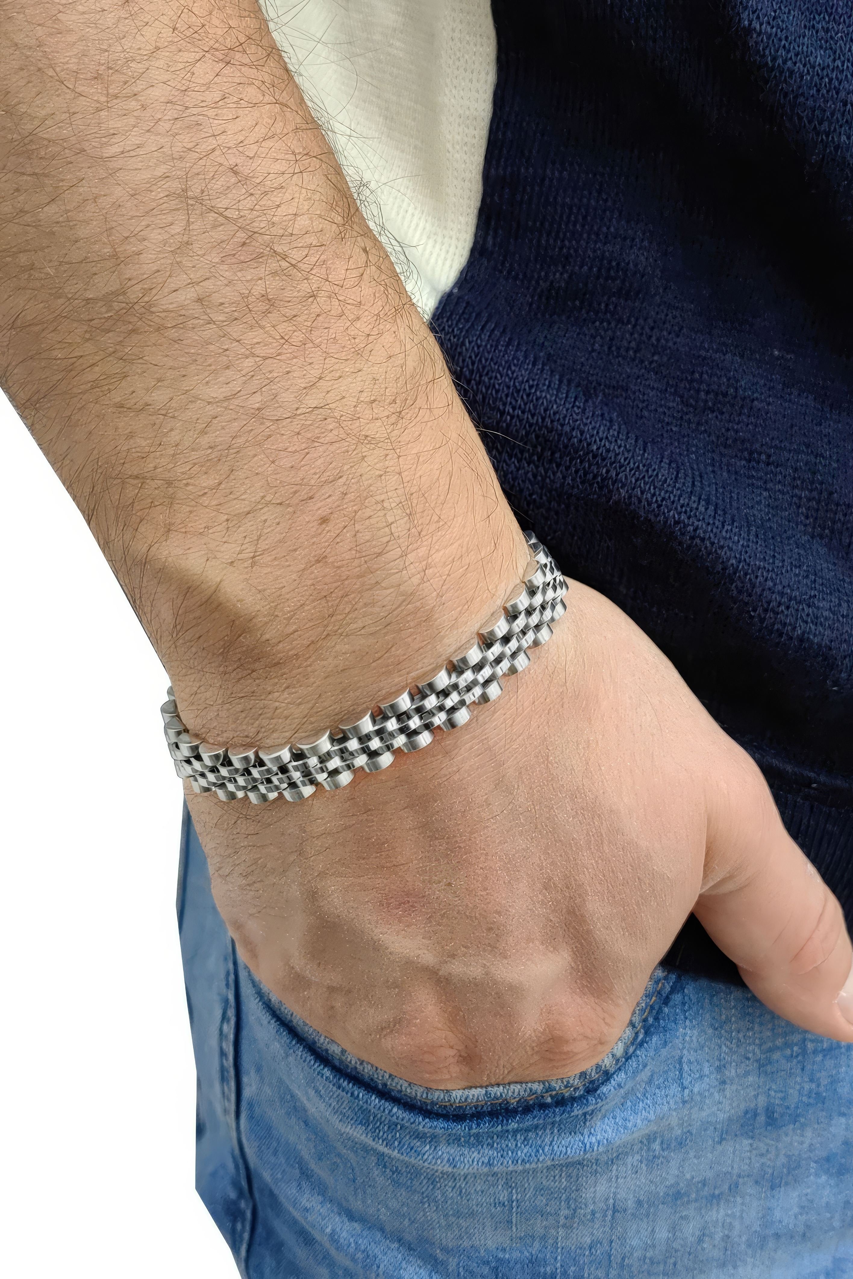 Chavin 10 mm. Gri 316 L Çelik Erkek Bileklik dr68