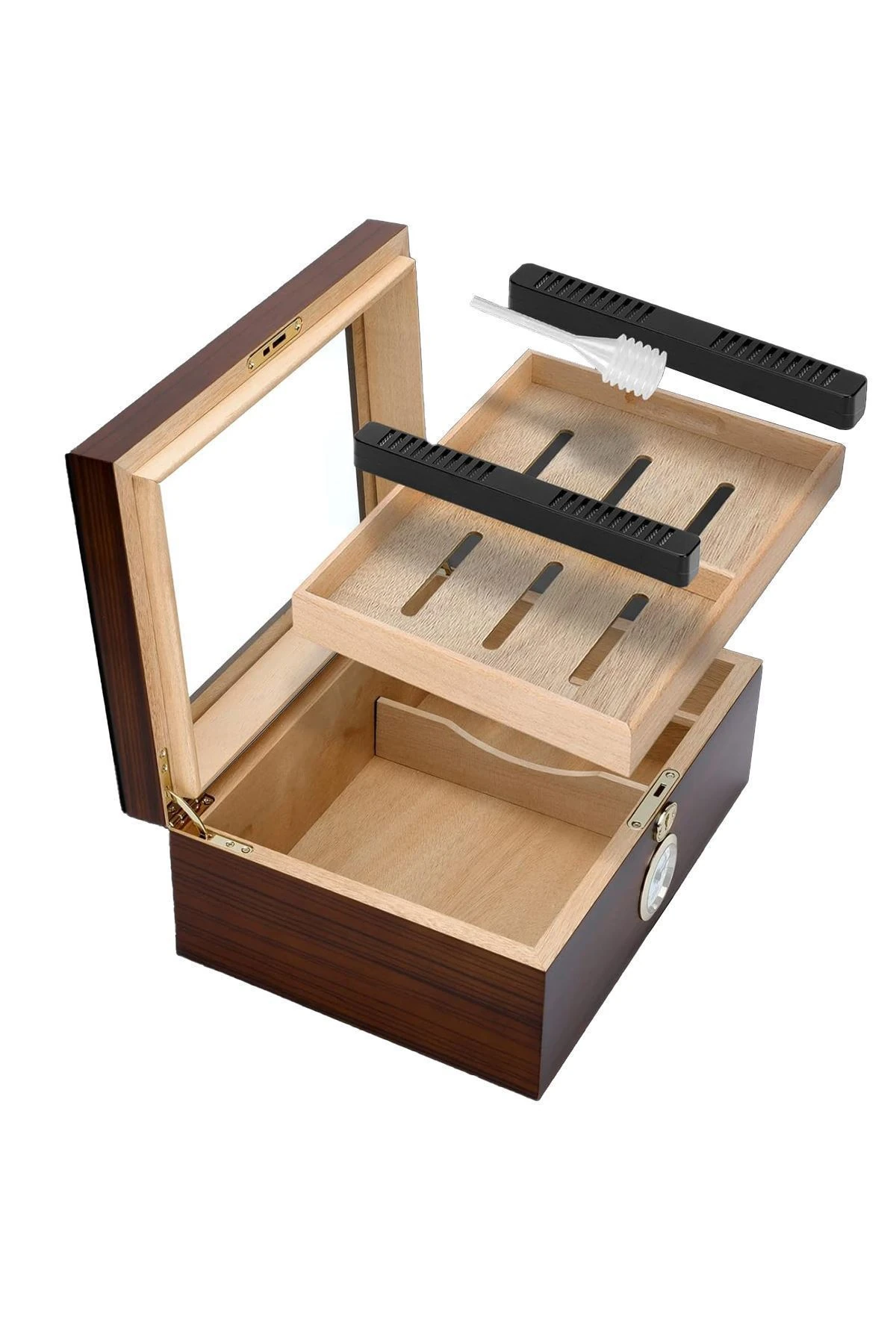 Falconetti Kahverengi Camlı 2 Katlı Humidor Puro Kutusu rd46