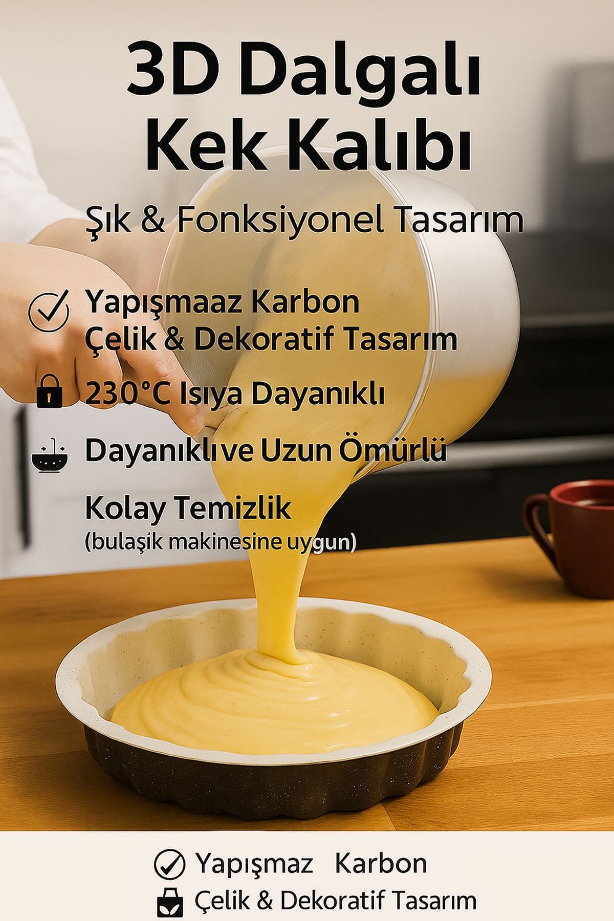 Karbon Çelik 30 cm Yuvarlak Dilimli Tart Turta Kek Kalıbı mt211