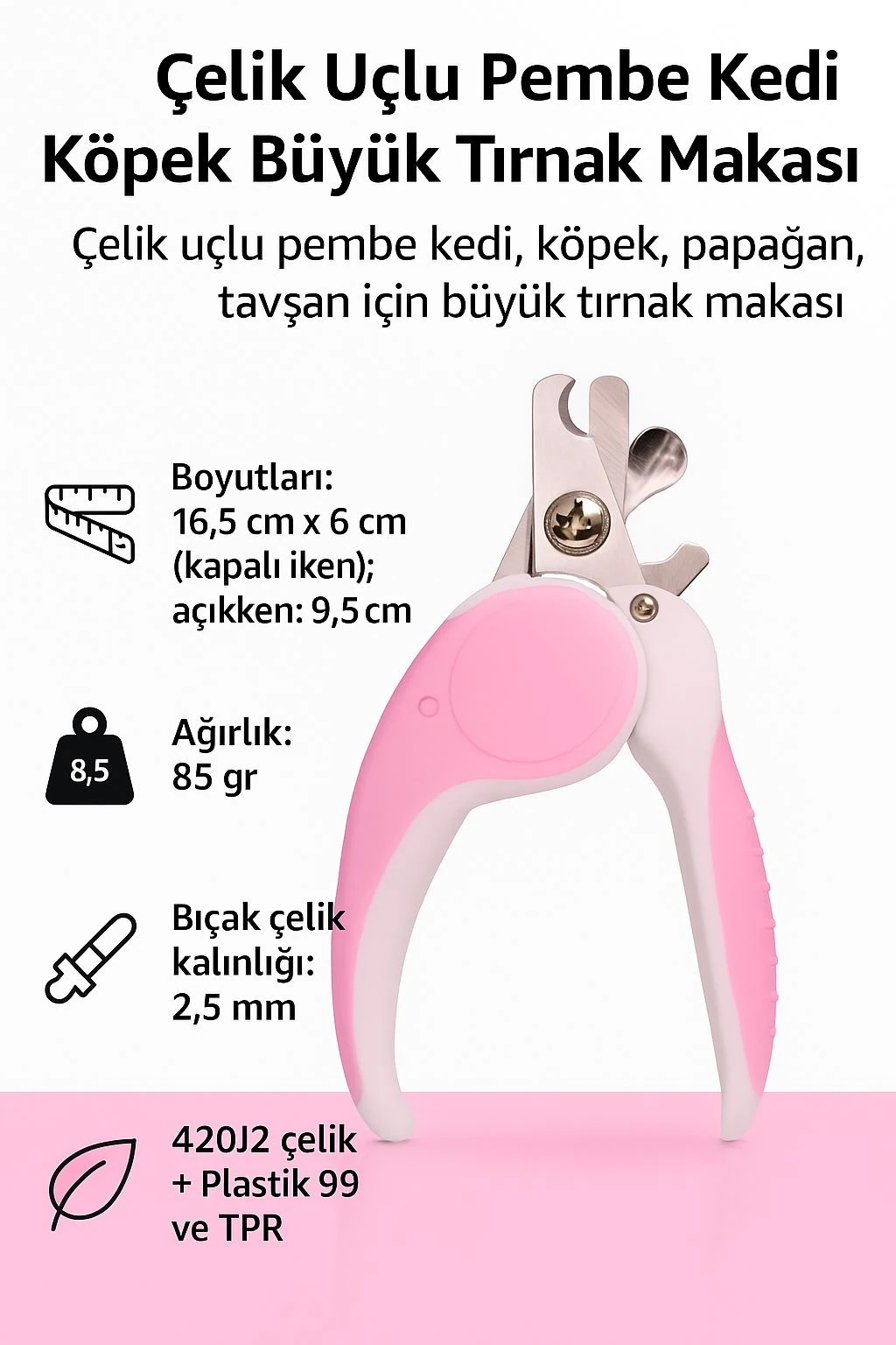 WF Çelik Uçlu Pembe Kedi Köpek Büyük Tırnak Makası cin310pm