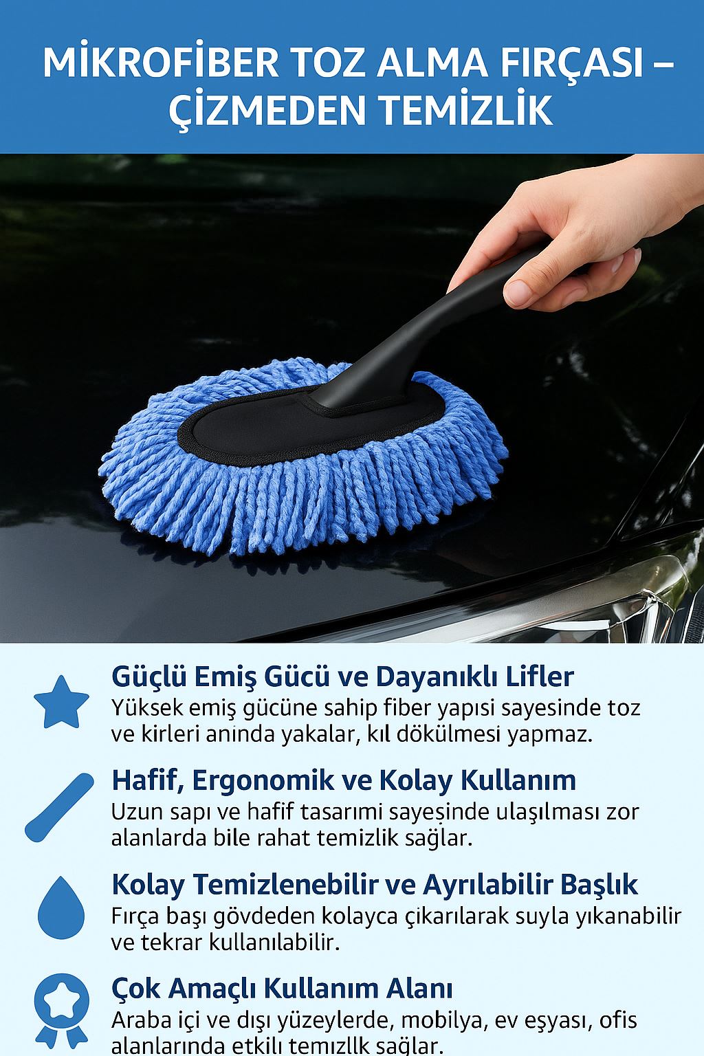 Mikrofiber Otomobil Yıkama Bezi Temizleme Ayrılabilir Toz Alma Fırçası cin697mv