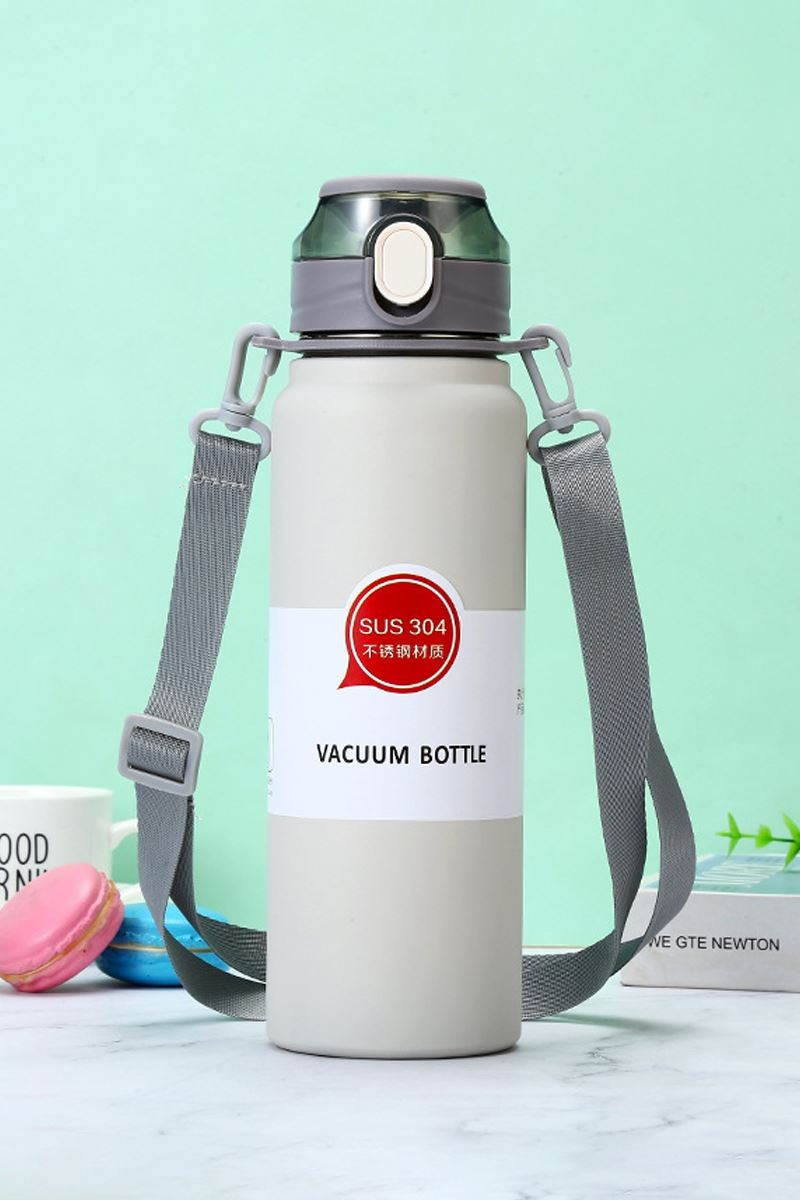 304 L Çelik Gri 800 ml Askılı ve Pipetli Matara Suluk cin411gr-8