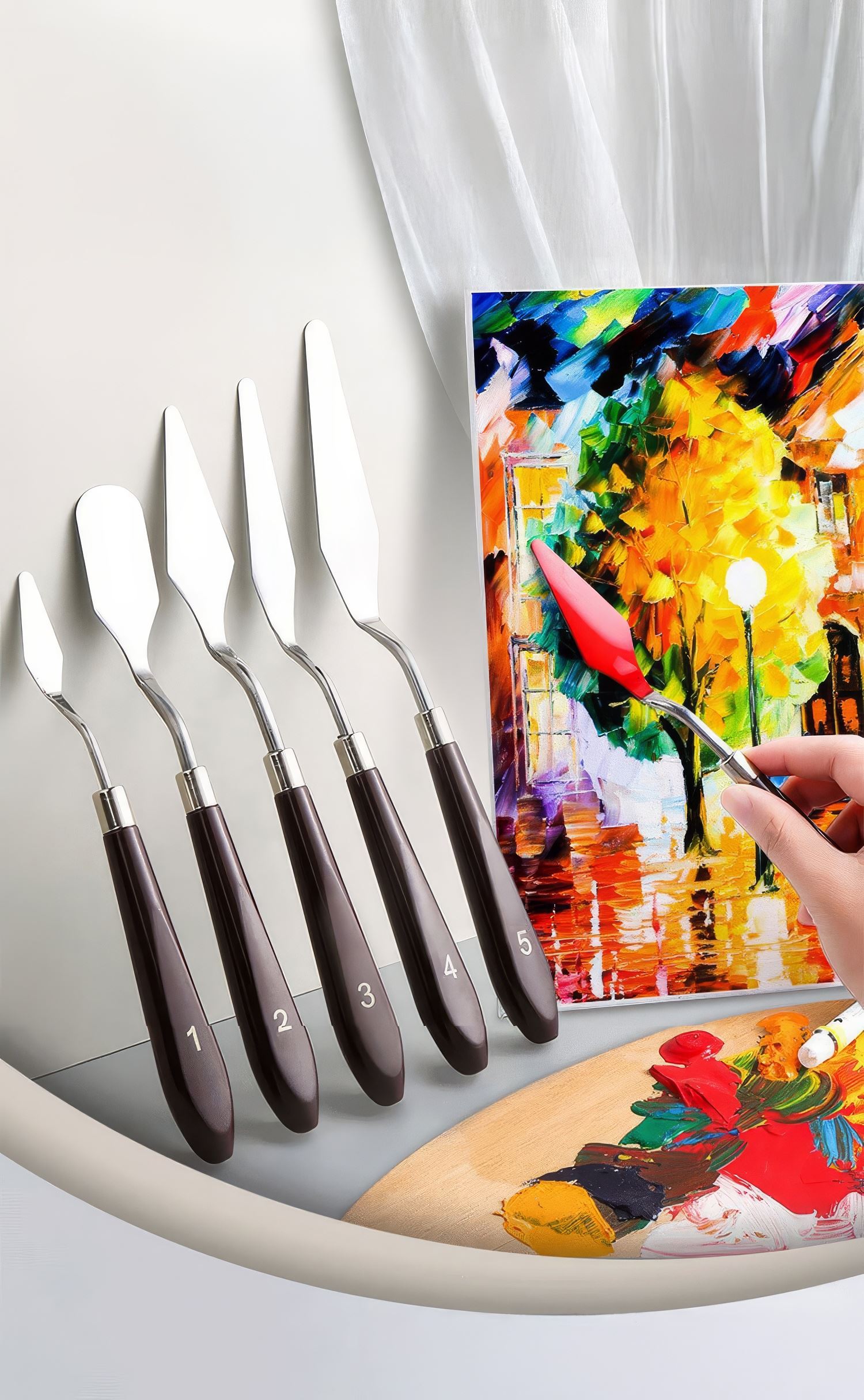 5 Parça Resim Spatula Seti Boya Palet Bıçağı Painting Knife cin549