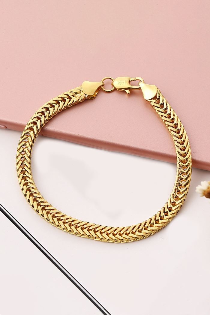 Chavin 6 mm. 20,5 cm. 18 k. Kaplama Örgü Erkek Bileklik ed01srx