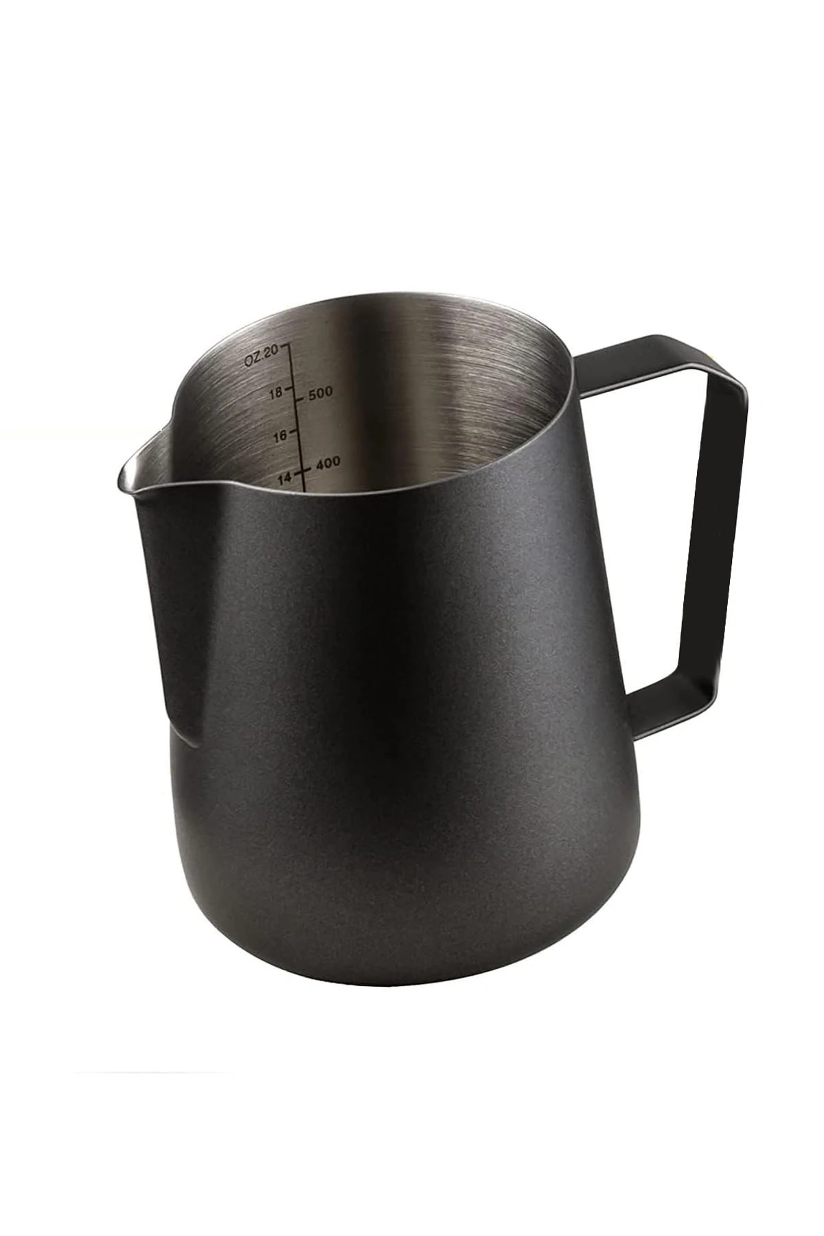304 Çelik 600 ml Siyah Teflon Kaplama Kahve Süt Köpürtme Potu Sütlük Pitcher 