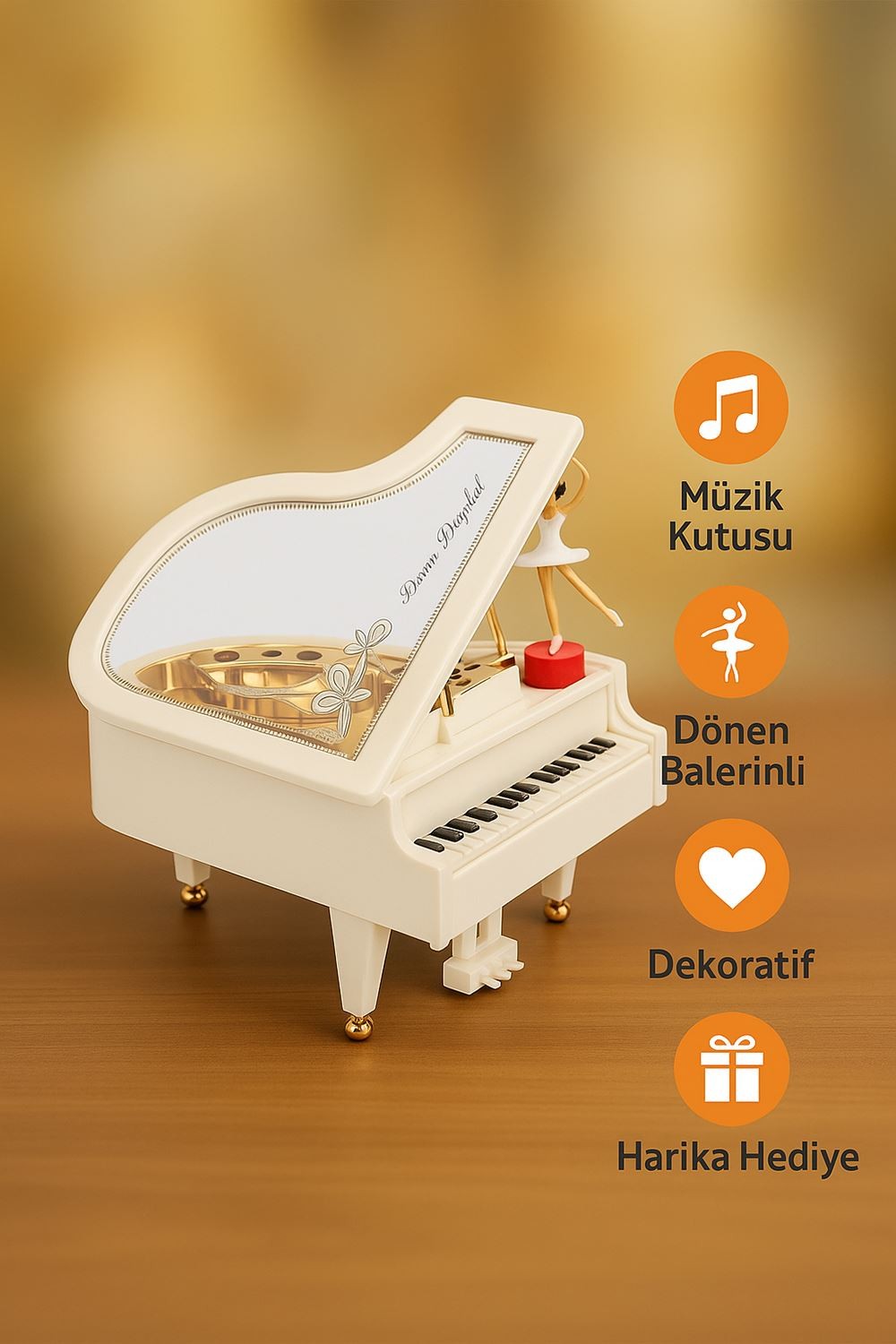 Hareketli Balerinli Piyano Müzik Kutusu hd118