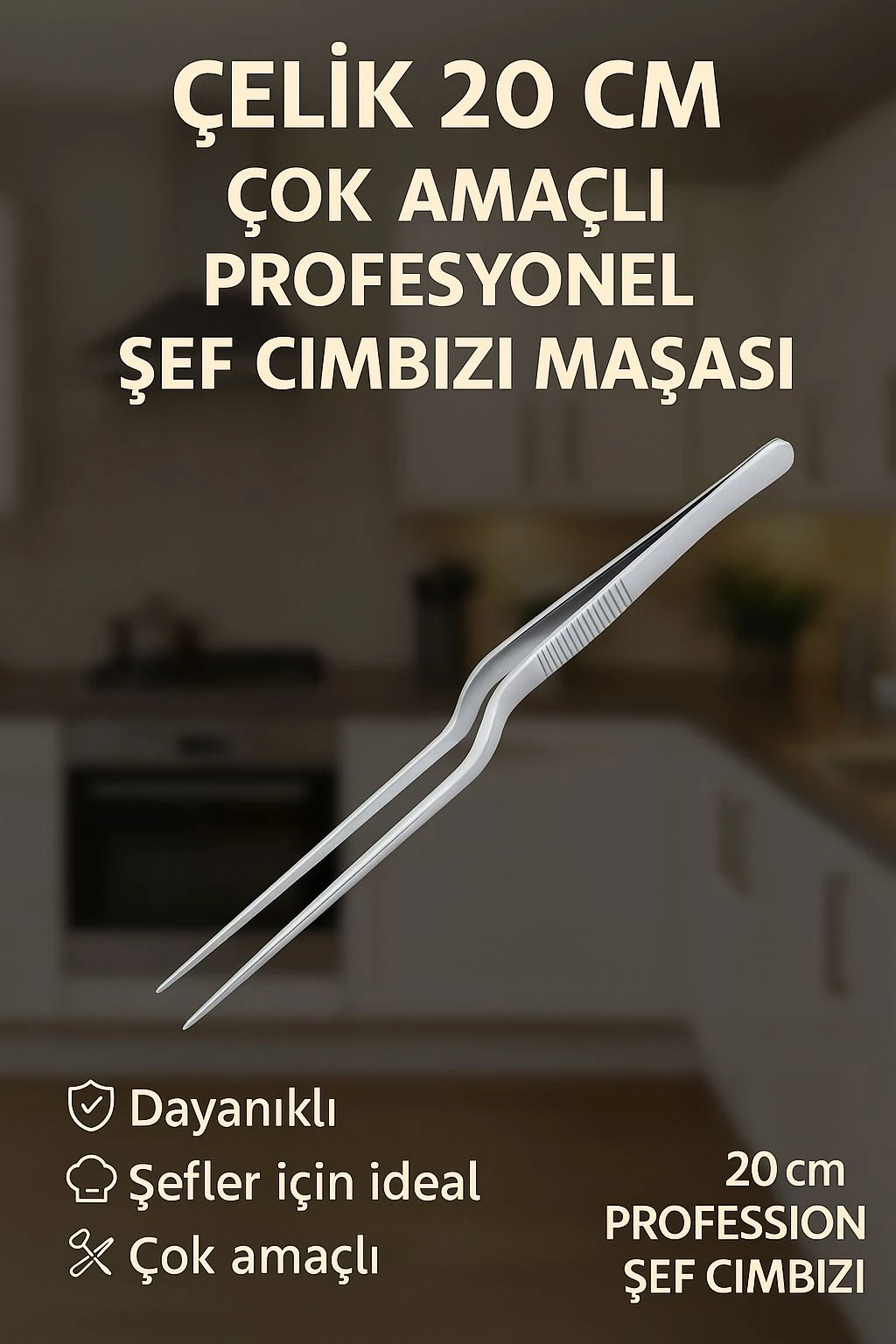 Çelik 20 cm Çok Amaçlı Profesyonel Şef Cımbızı Maşası cin773