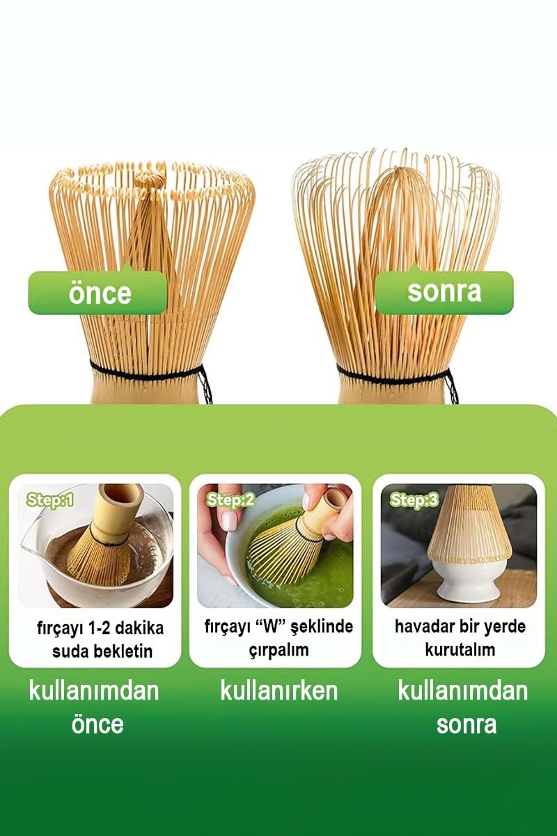 3 Parça Matcha Çayı Fırça ve Bamboo Whisk Tutucu ve Bambu Kaşık Set mt155