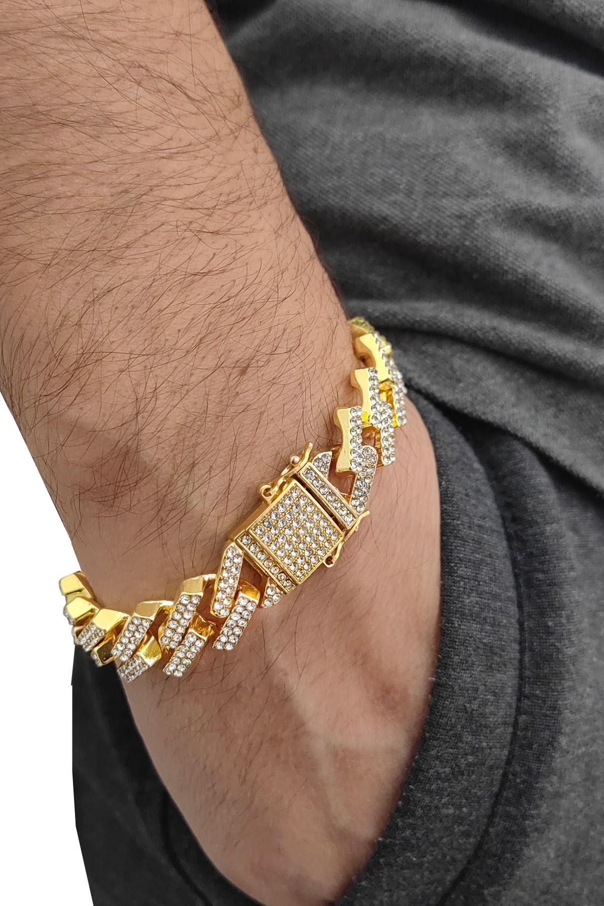 Chavin 15 mm. Gold Kalın Taşlı Alloy Erkek Bileklik ek19sr