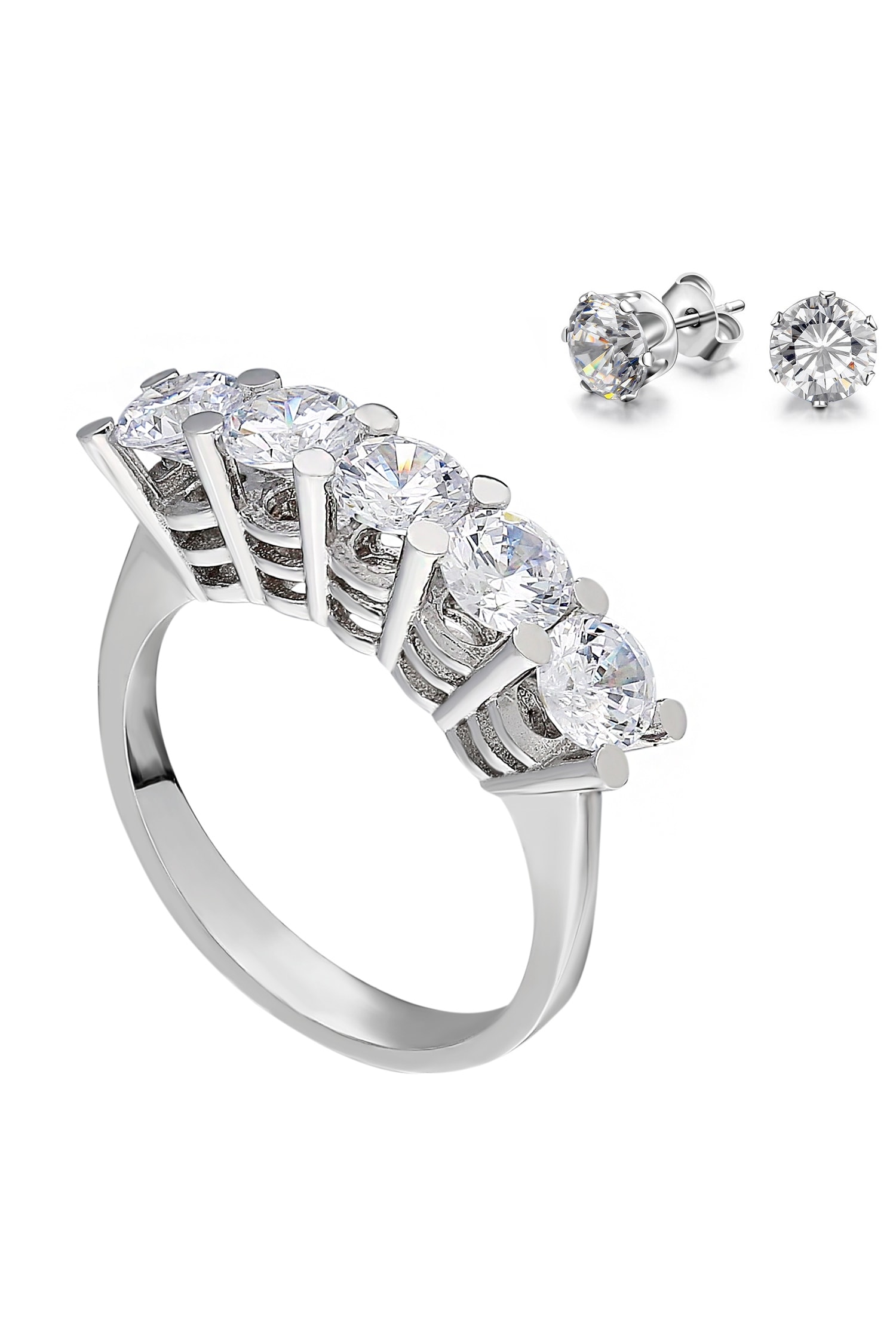 Chavin 1.75 carat Beştaş 5 Taş Zirkon Gümüş Kadın Yüzük dz67