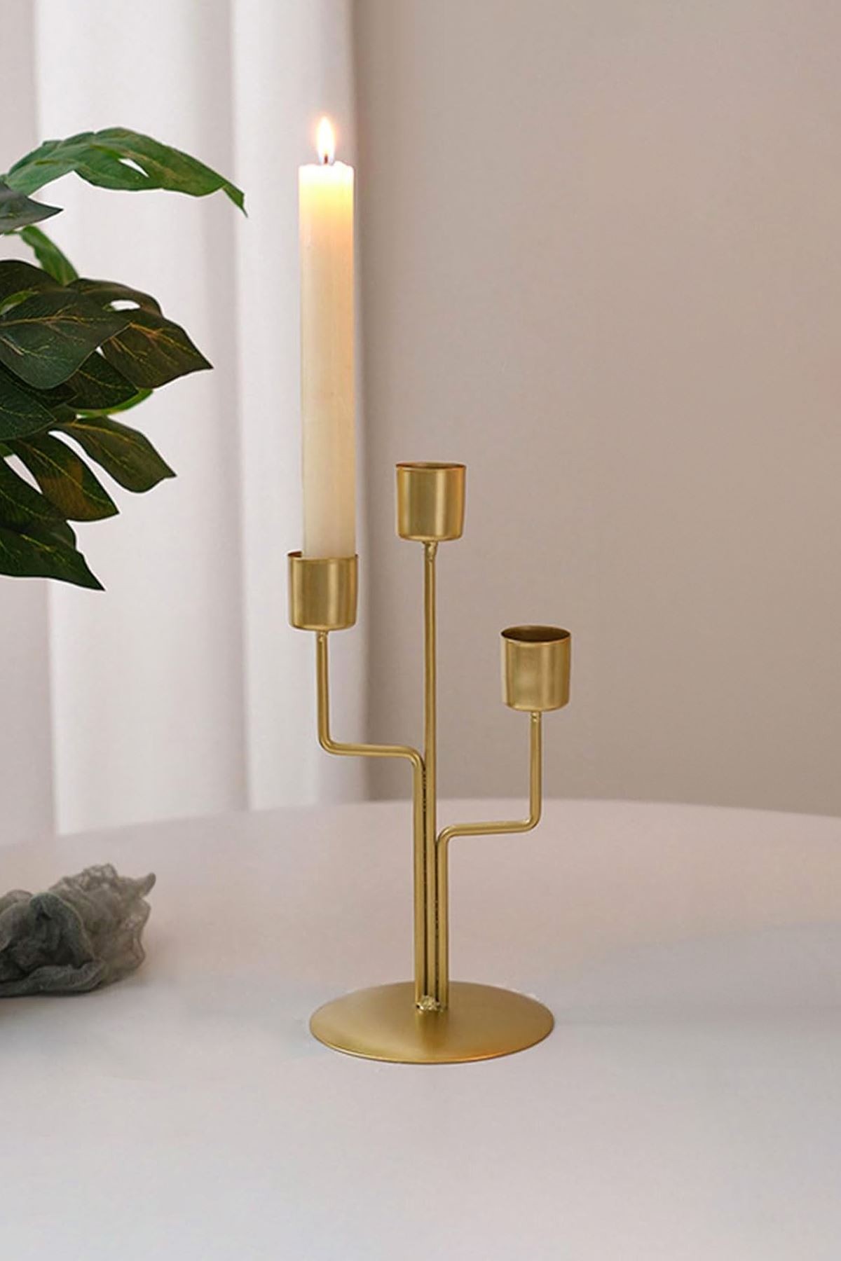 3 lü Metal Asimetrik Gold Şamdan Dekoratif Mumluk cin994sr