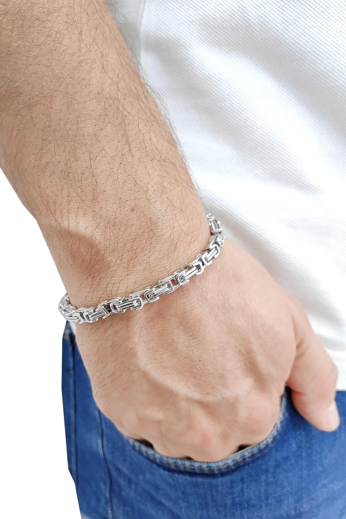 Chavin Kral Model 5 mm. Gri Çelik Erkek Bileklik az68-5slv