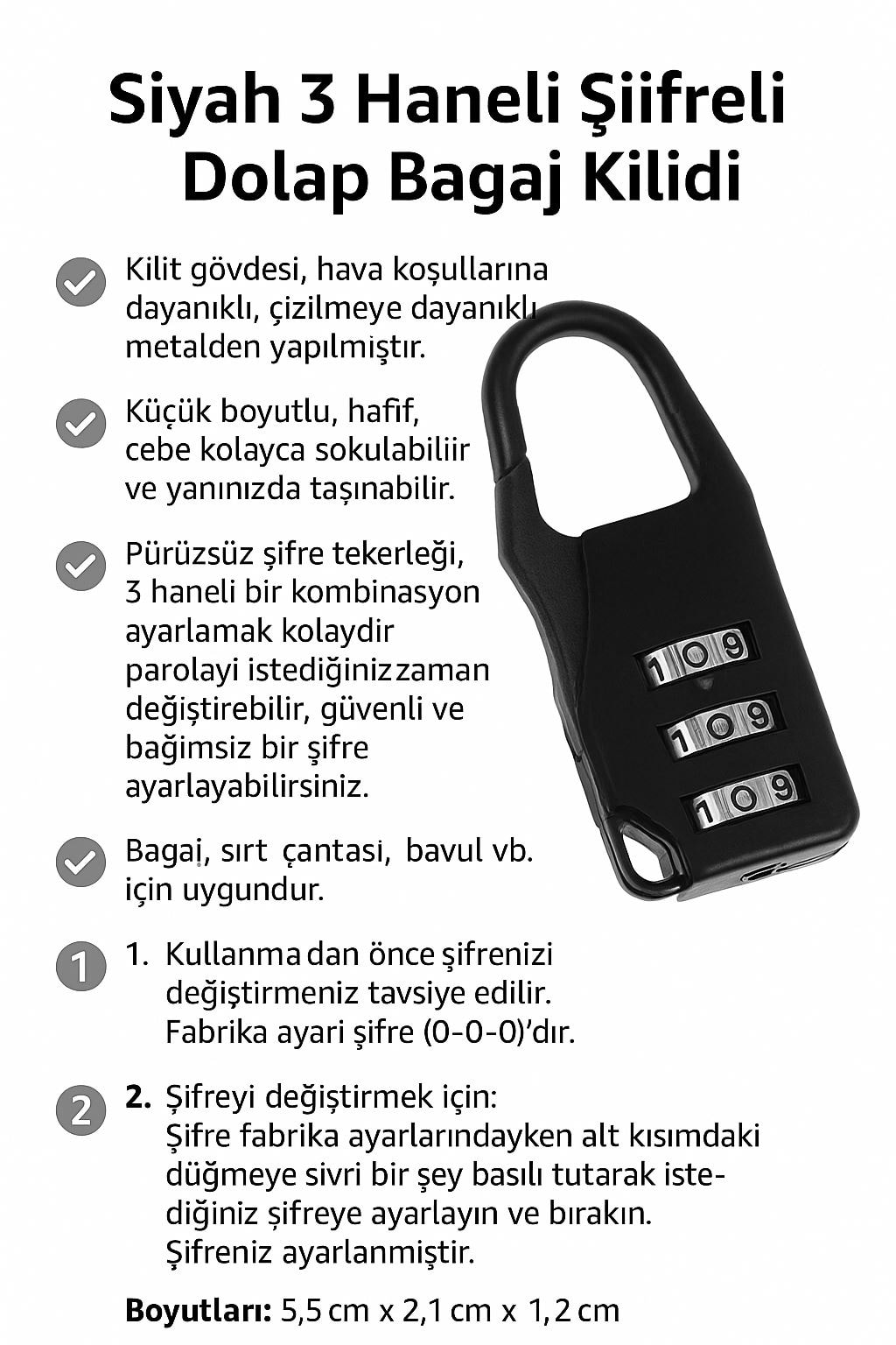 3 Hane 20 mm Şifreli Sıfırlanabilir Dolap Bagaj Çanta Kilidi Asma Kilit cin537sy