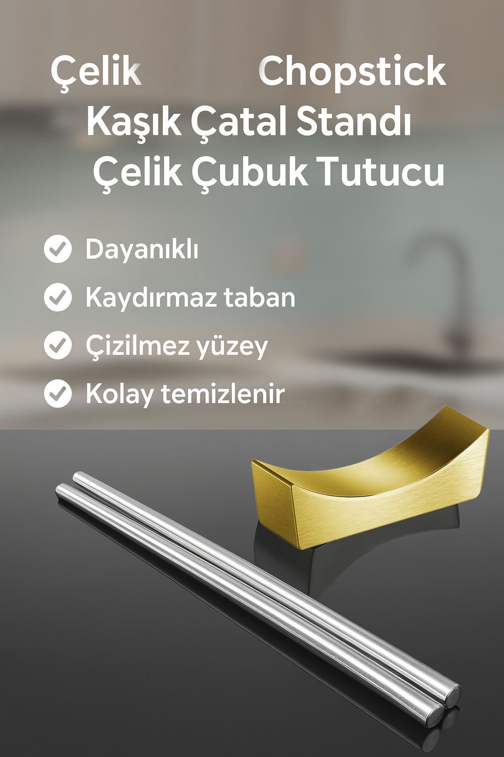 Çelik Gold Chopstick Kaşık Çatal Standı Çelik Çubuk Tutucu mt151sr