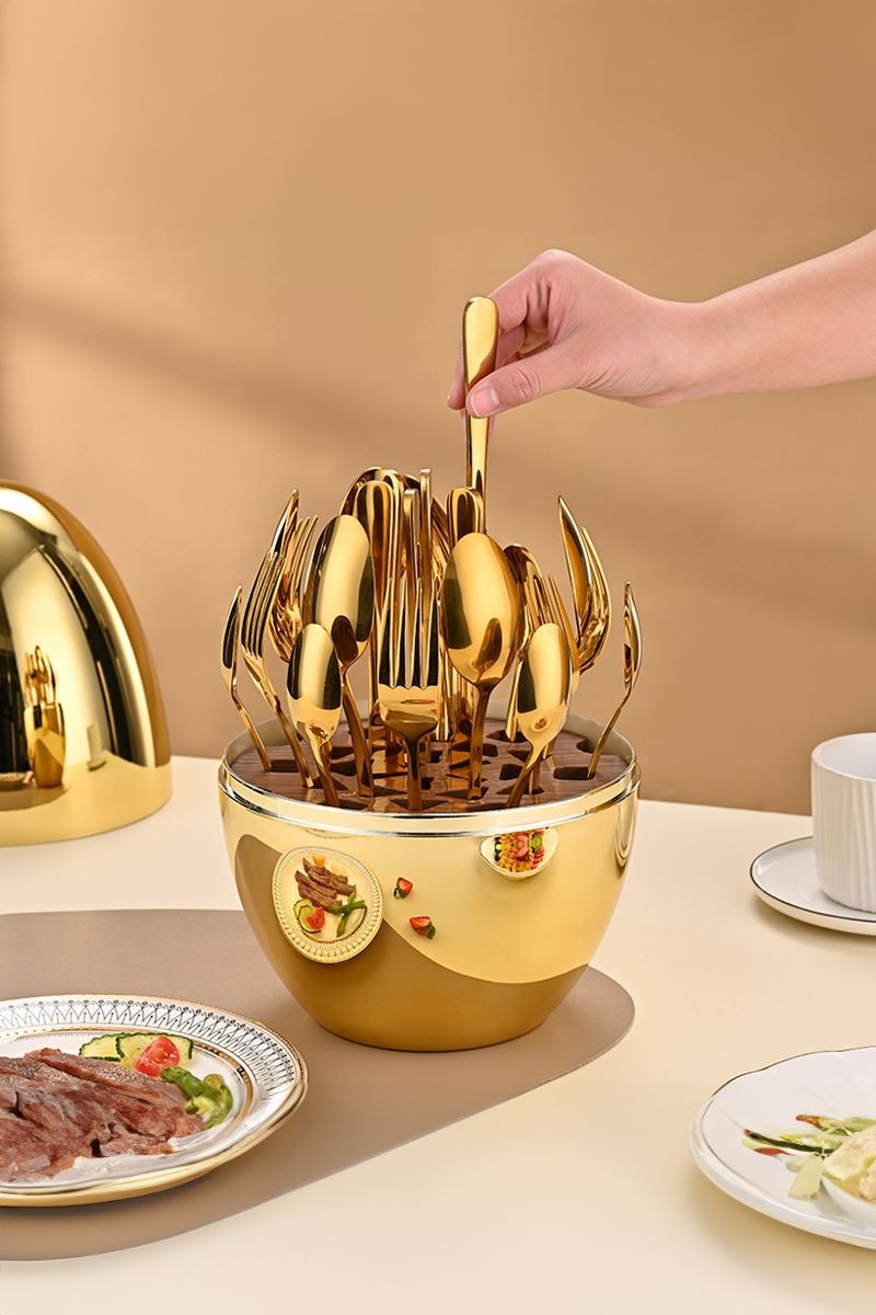 Çelik 24 Parça 6 Kişilik Yumurta Gold Yemek Kaşık Çatal Bıçak Set cin741sr