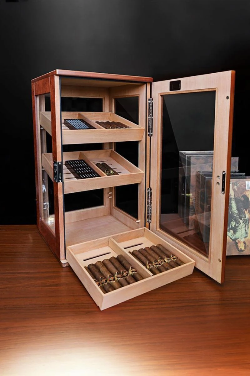 Falconetti Sedir Ağacı 3 Katlı Camlı Özel Humidor Puro Kutusu rd11